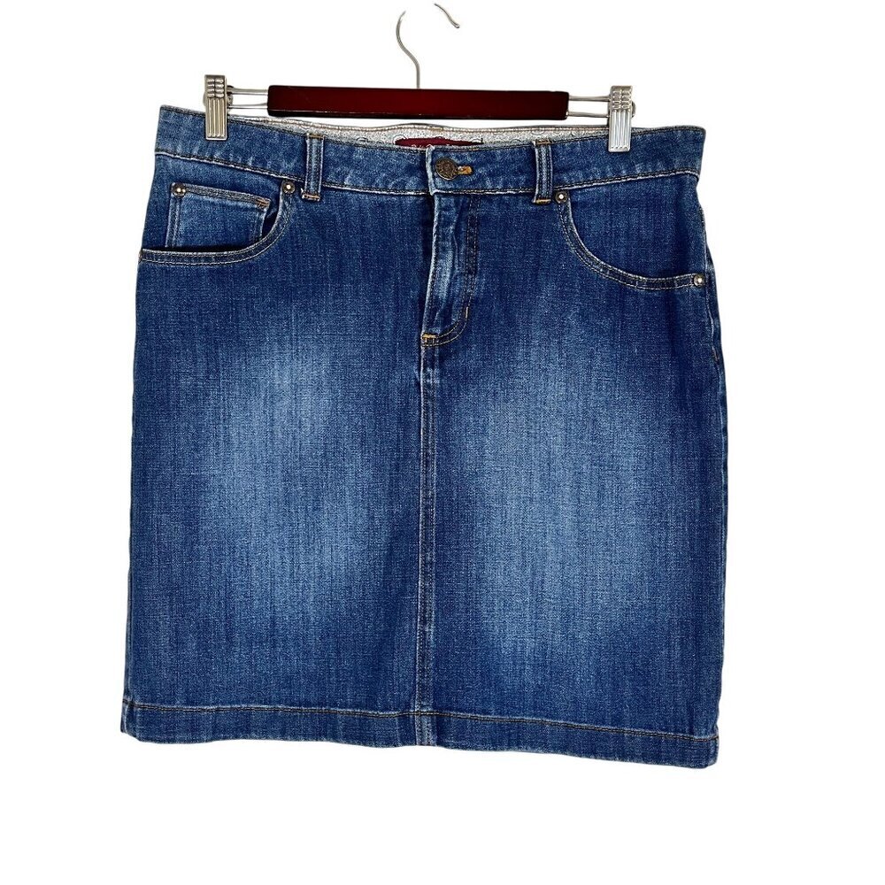Retro Denim Jean Skirt Blue 10 Western Cowgirl Country Concert Rodeo Faded Chic